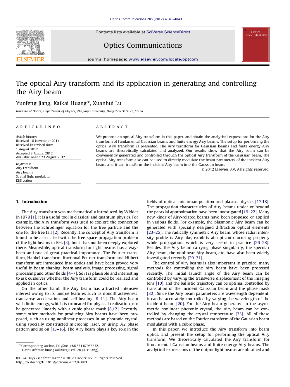 The optical Airy transform and its application in generating and controlling the Airy beam