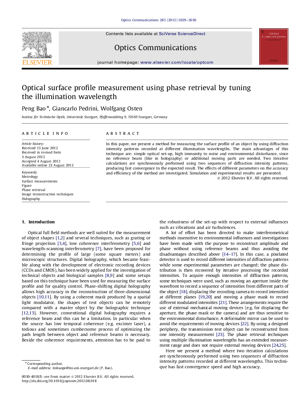 Optical surface profile measurement using phase retrieval by tuning the illumination wavelength