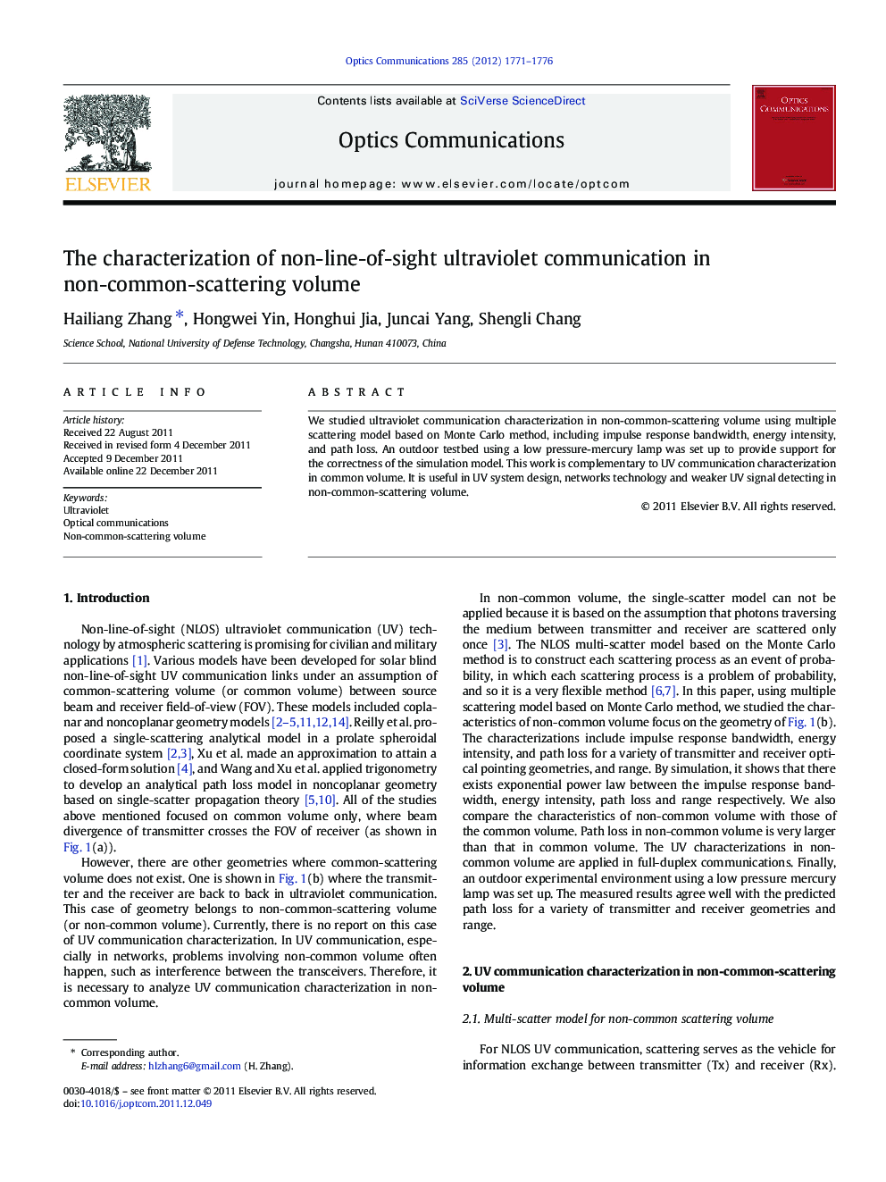 The characterization of non-line-of-sight ultraviolet communication in non-common-scattering volume