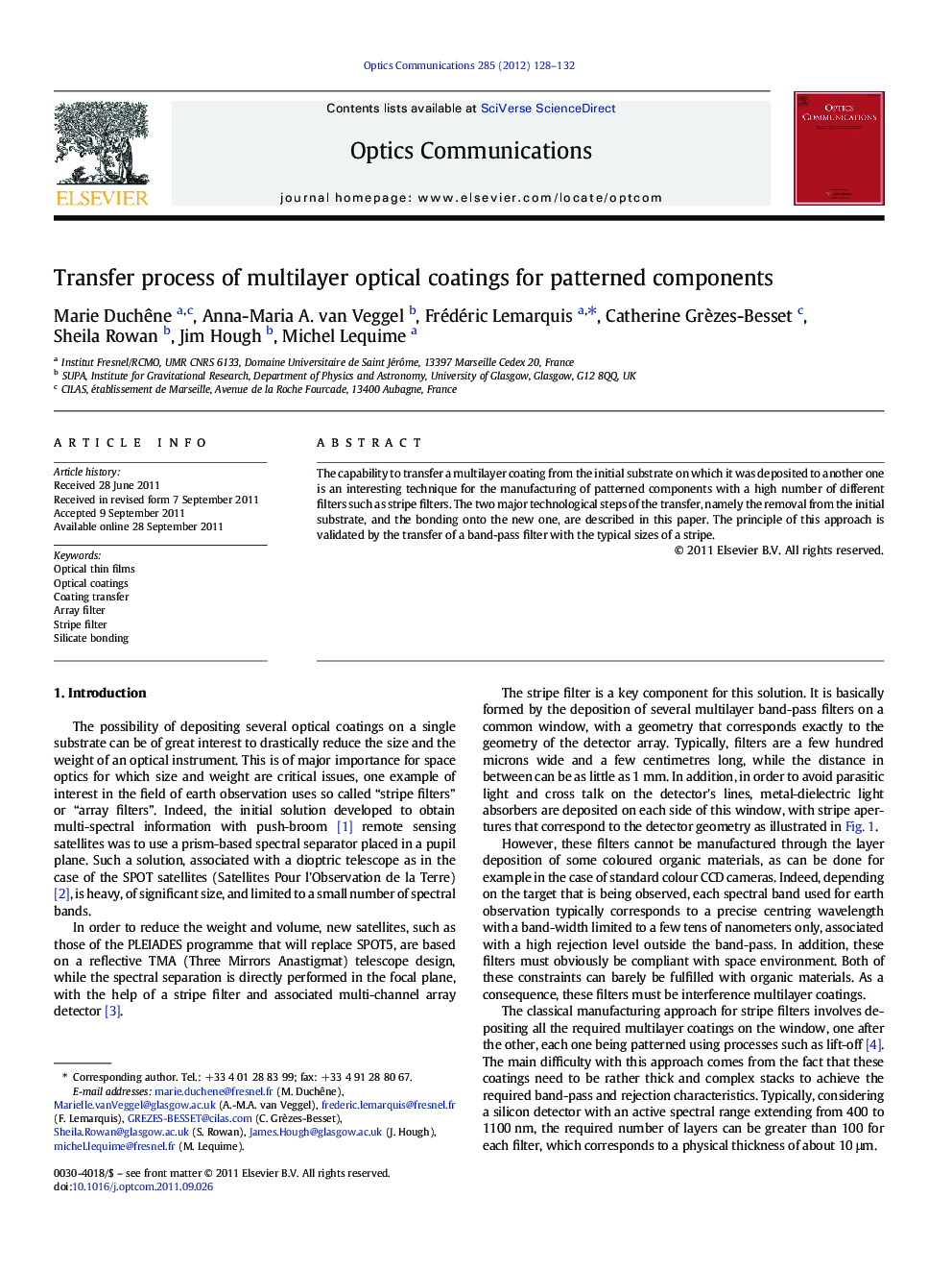 Transfer process of multilayer optical coatings for patterned components