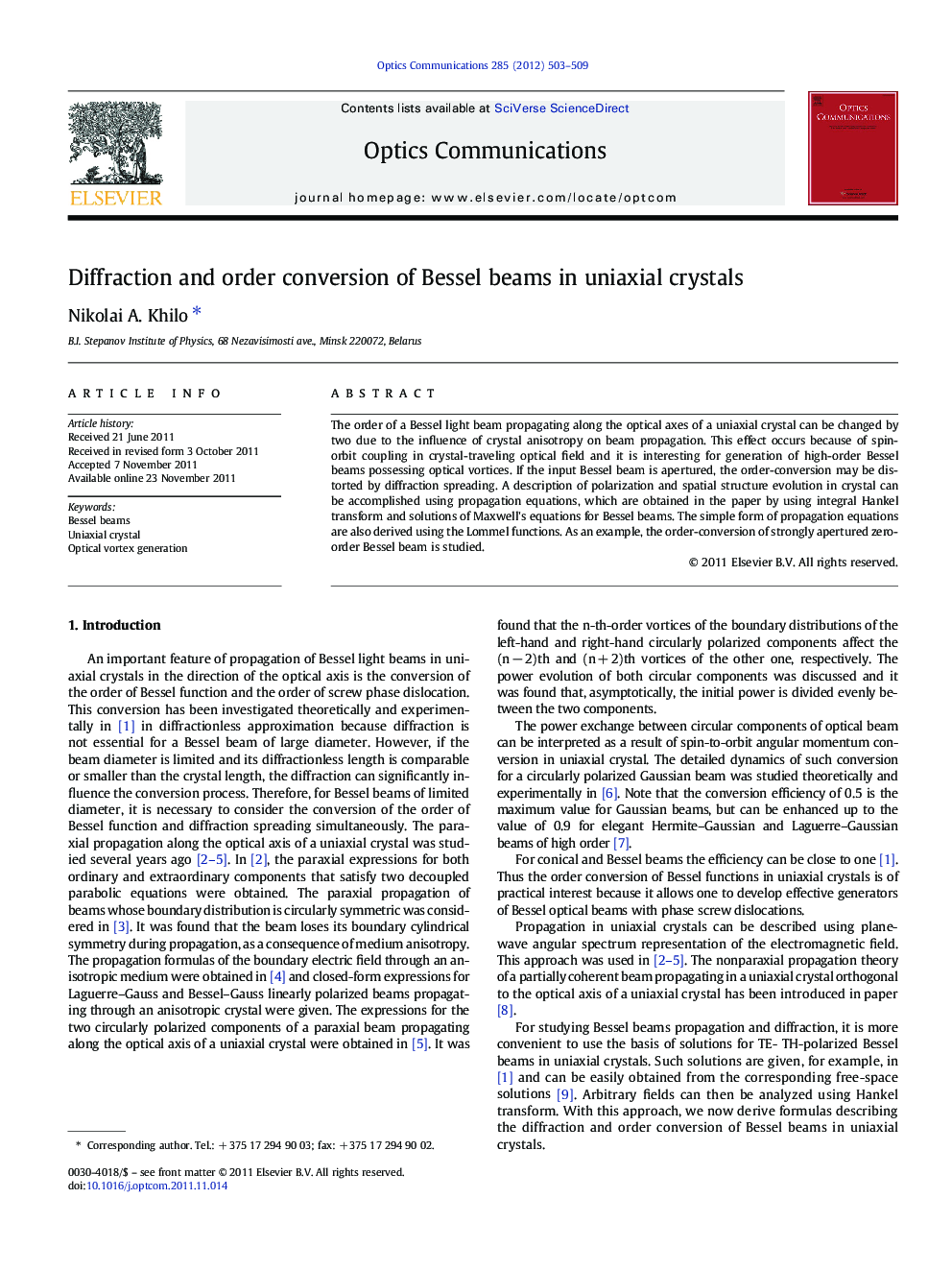 Diffraction and order conversion of Bessel beams in uniaxial crystals