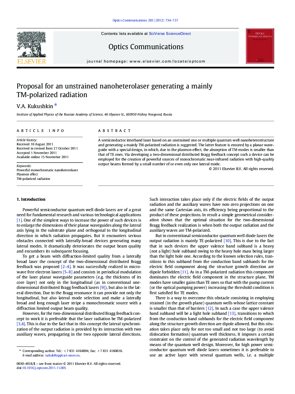Proposal for an unstrained nanoheterolaser generating a mainly TM-polarized radiation