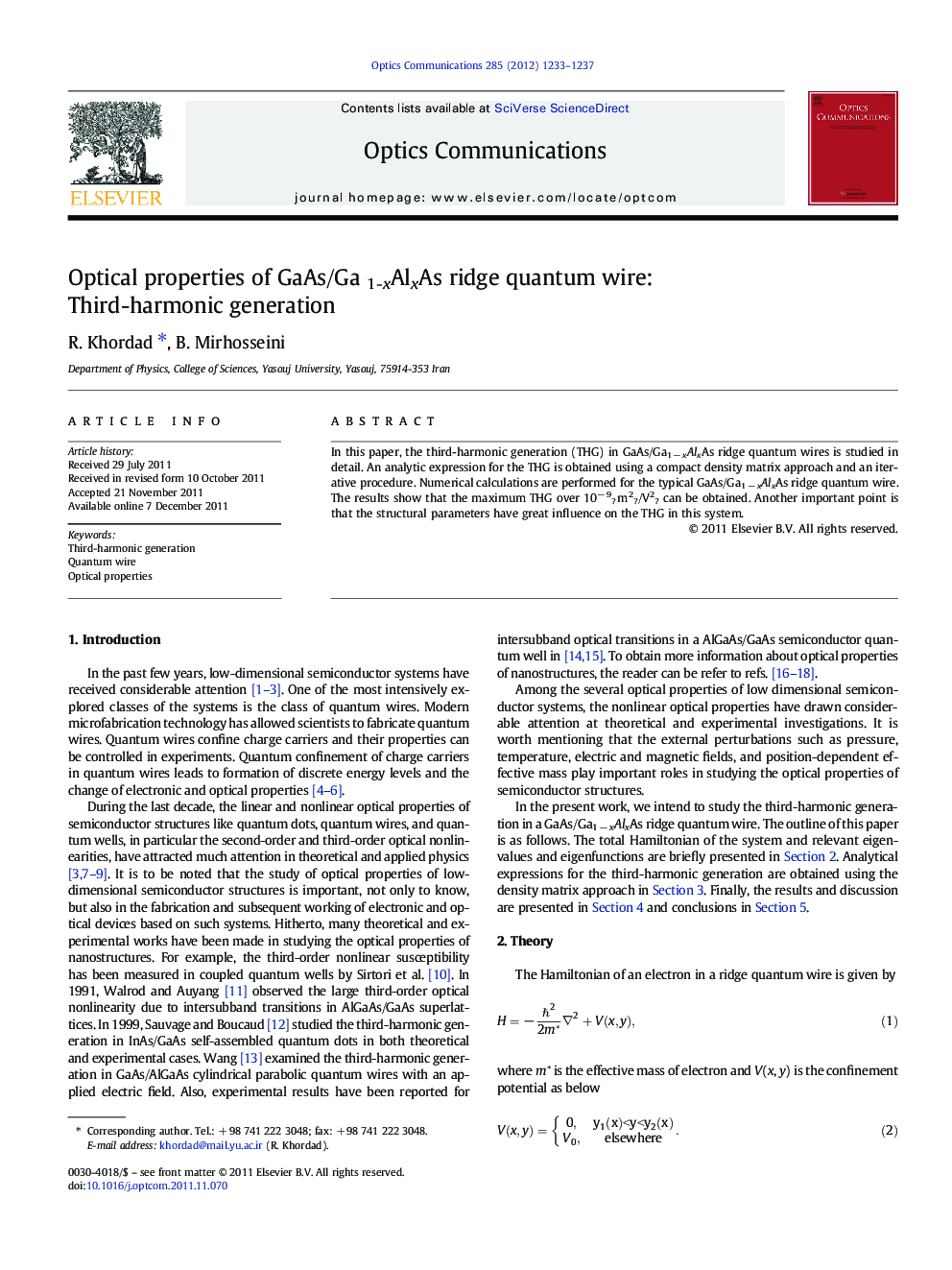 Optical properties of GaAs/Ga 1-xAlxAs ridge quantum wire: Third-harmonic generation