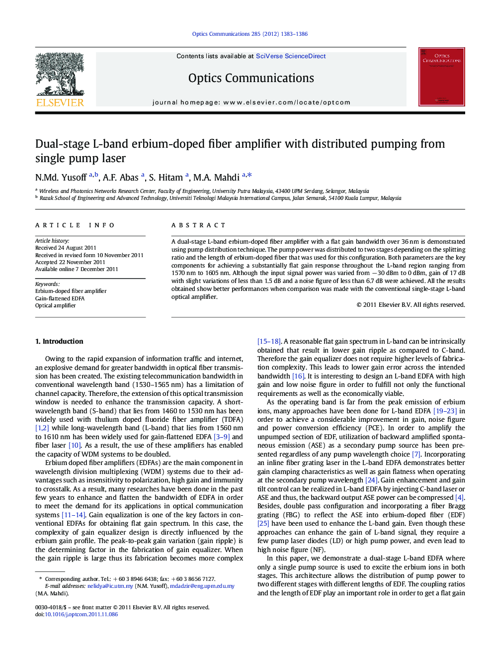 Dual-stage L-band erbium-doped fiber amplifier with distributed pumping from single pump laser