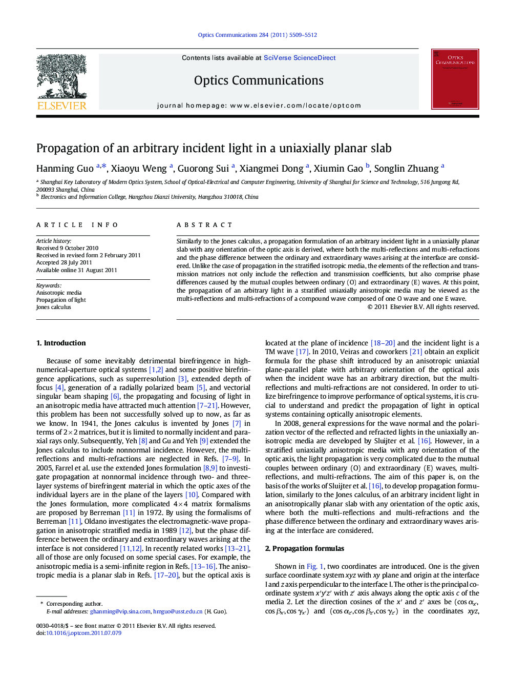 Propagation of an arbitrary incident light in a uniaxially planar slab