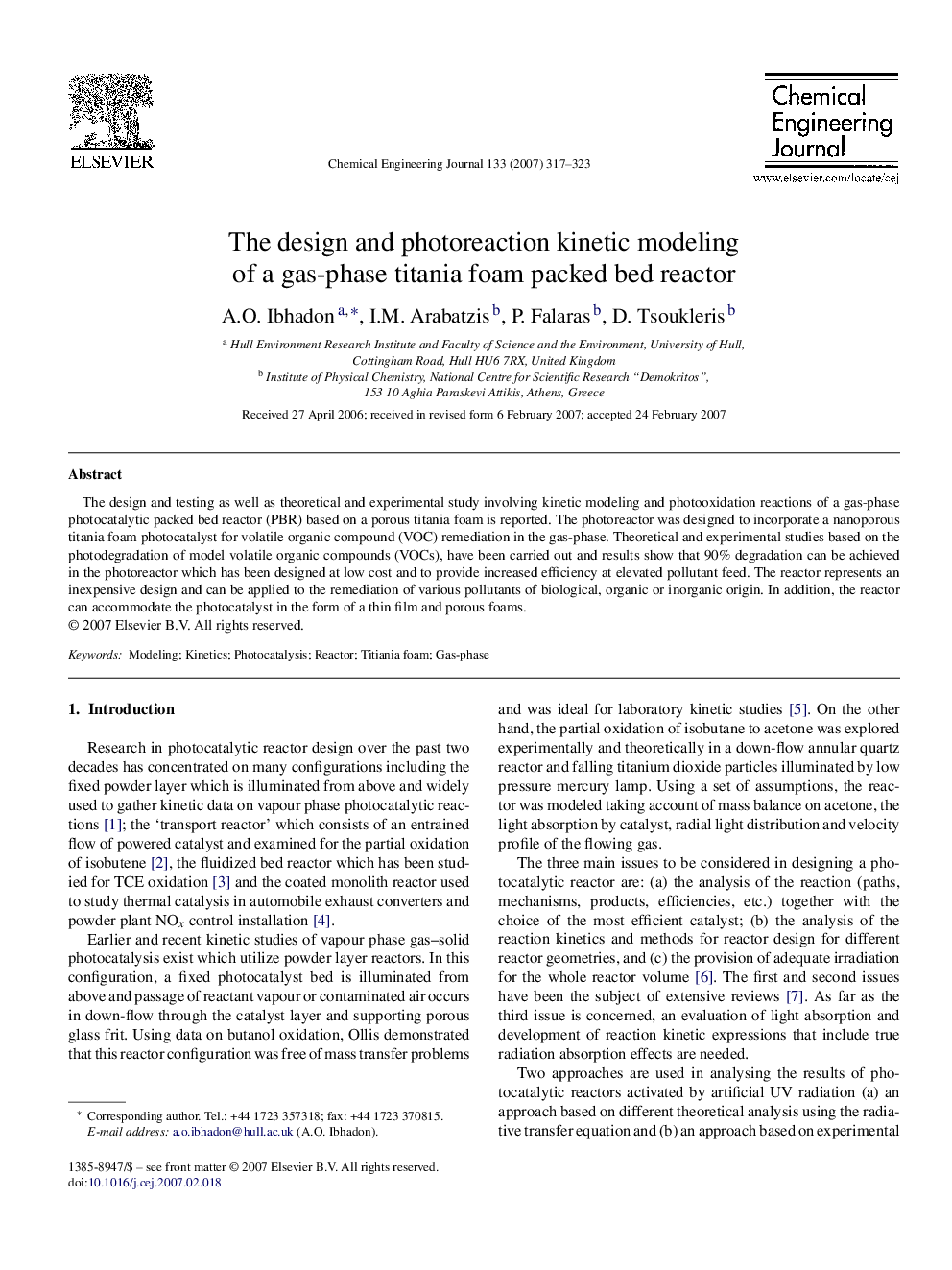 The design and photoreaction kinetic modeling of a gas-phase titania foam packed bed reactor