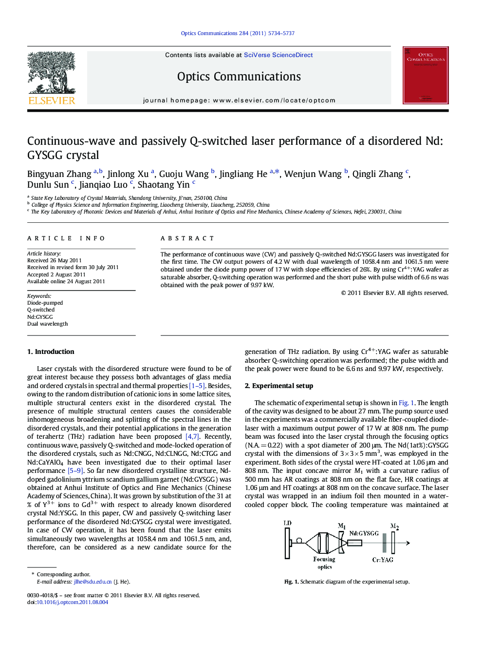 Continuous-wave and passively Q-switched laser performance of a disordered Nd:GYSGG crystal