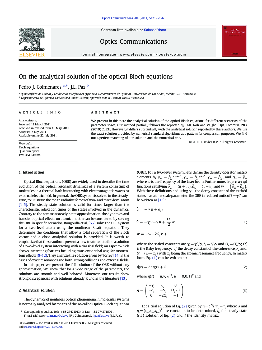 On the analytical solution of the optical Bloch equations