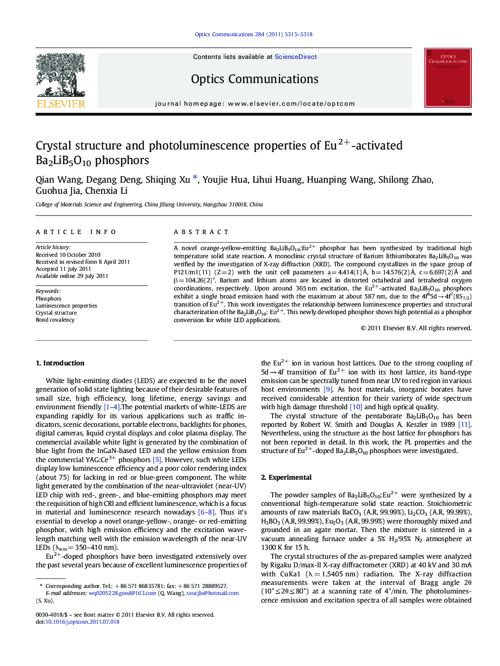 Crystal structure and photoluminescence properties of Eu2+-activated Ba2LiB5O10 phosphors