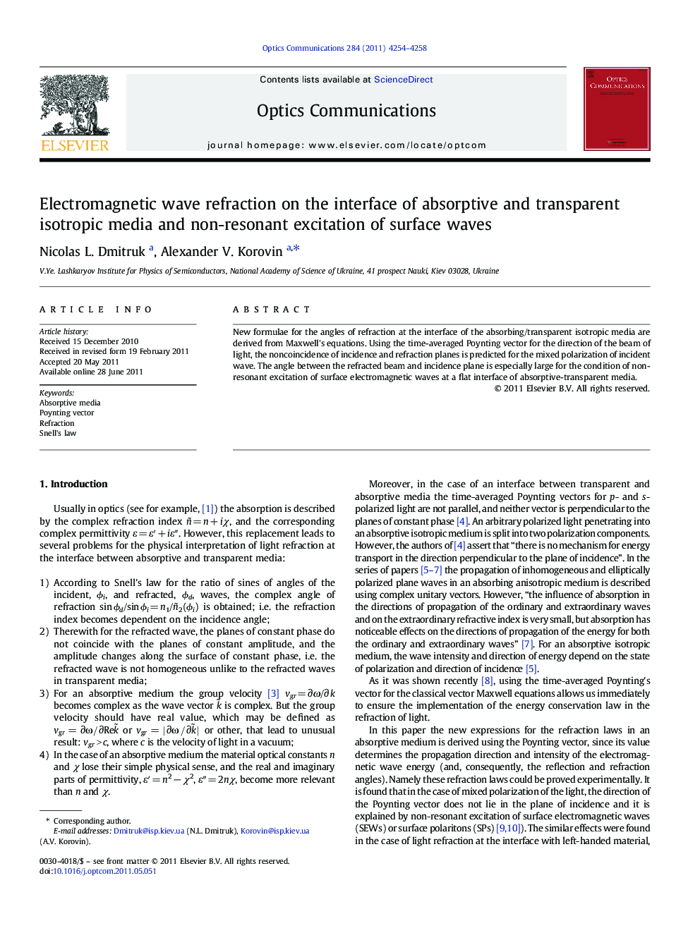 Electromagnetic wave refraction on the interface of absorptive and transparent isotropic media and non-resonant excitation of surface waves