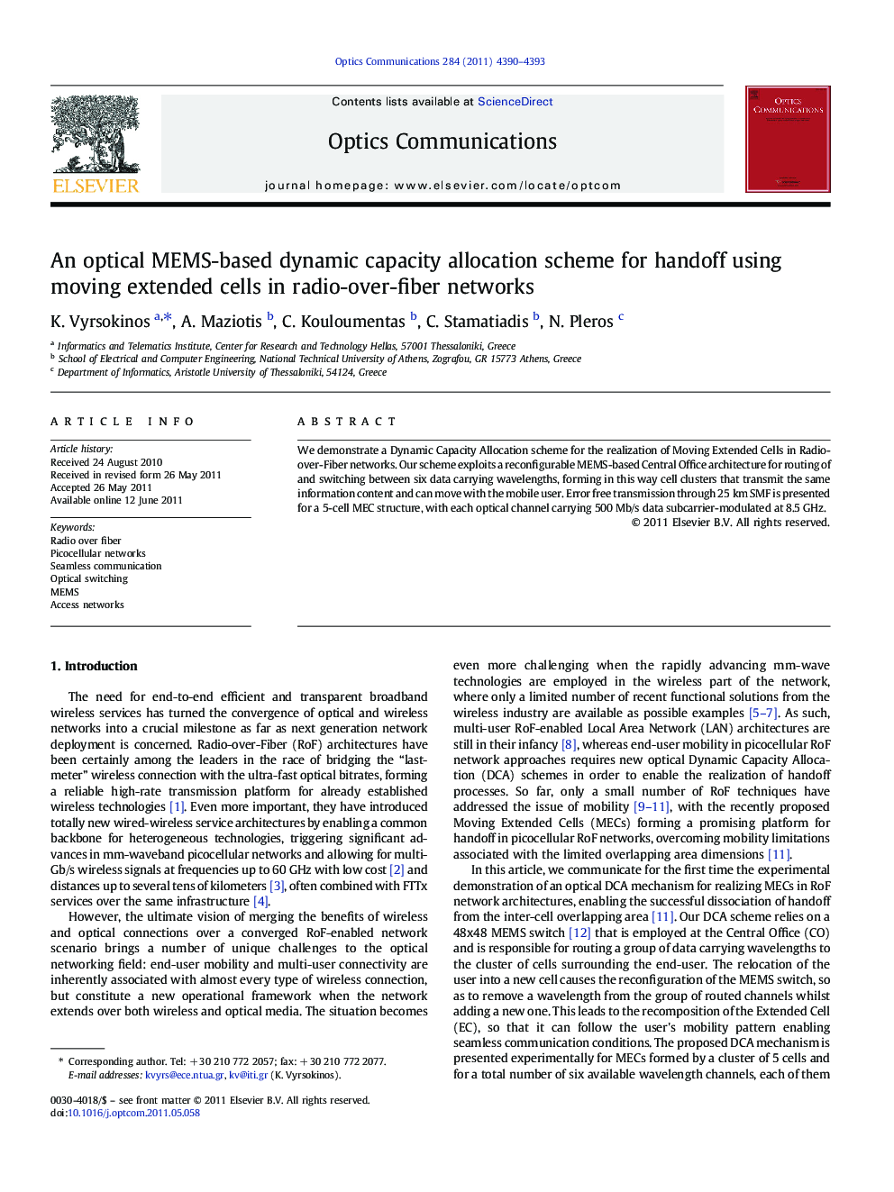 An optical MEMS-based dynamic capacity allocation scheme for handoff using moving extended cells in radio-over-fiber networks