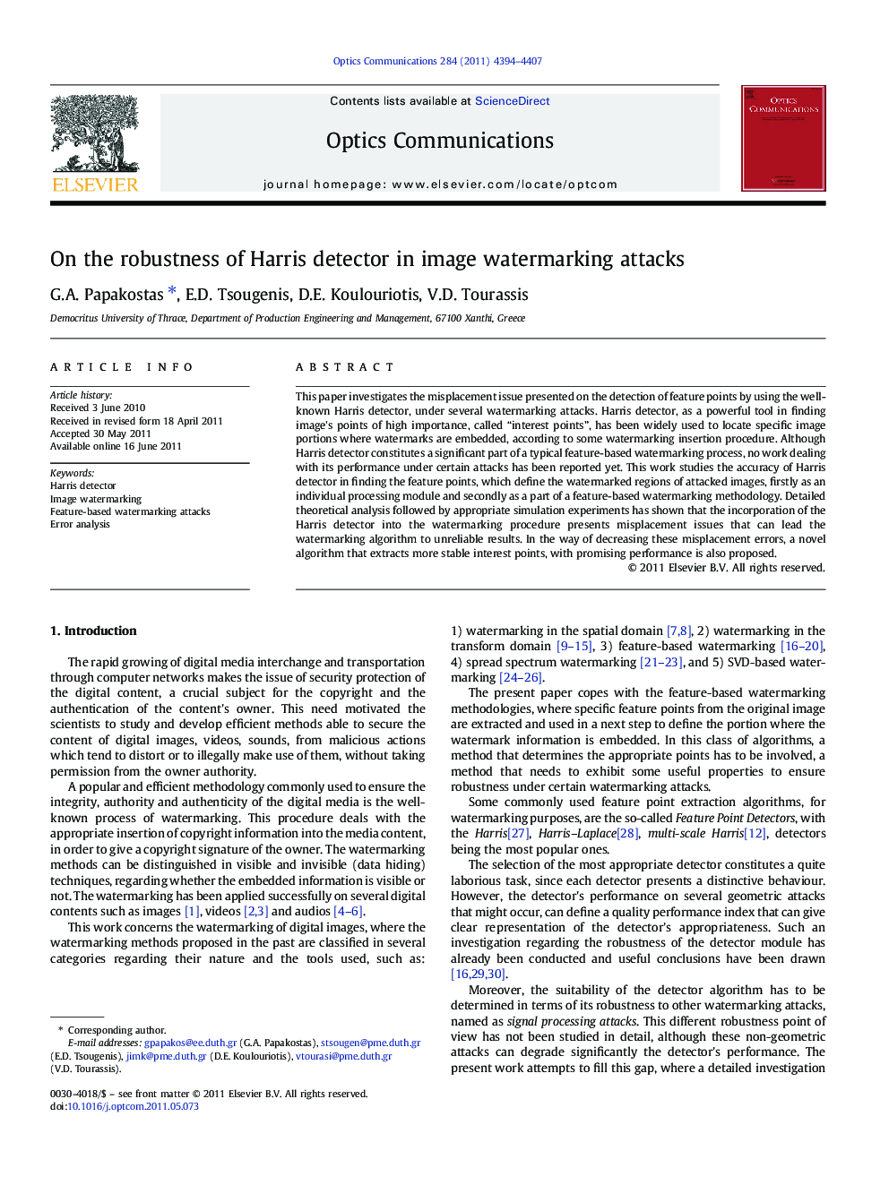 On the robustness of Harris detector in image watermarking attacks