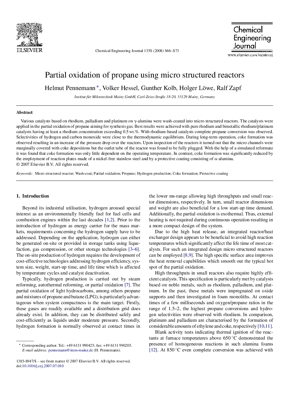 Partial oxidation of propane using micro structured reactors