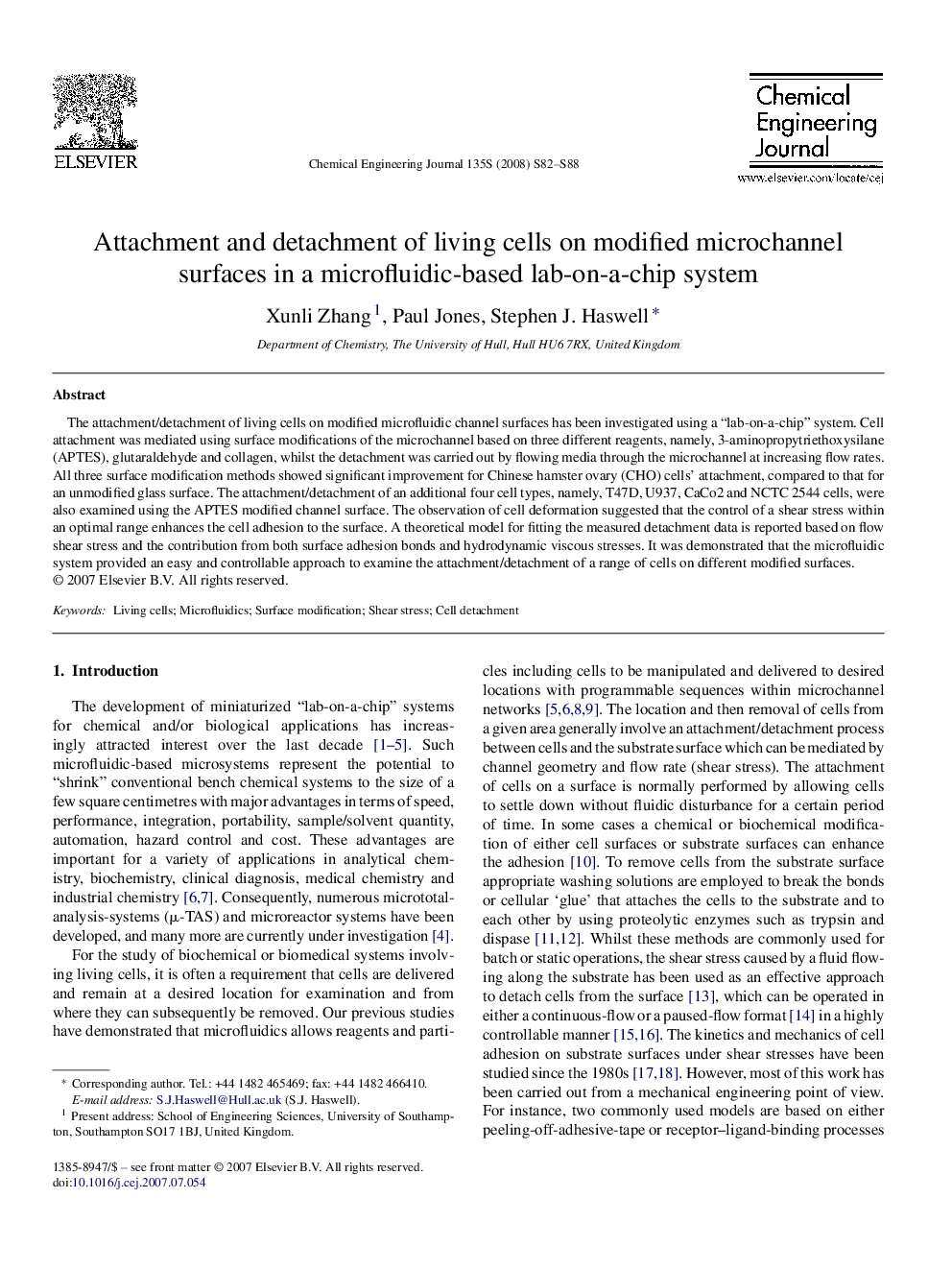 Attachment and detachment of living cells on modified microchannel surfaces in a microfluidic-based lab-on-a-chip system