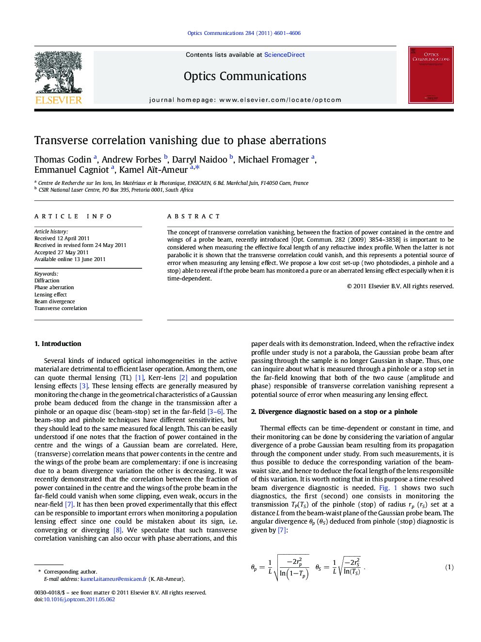 Transverse correlation vanishing due to phase aberrations