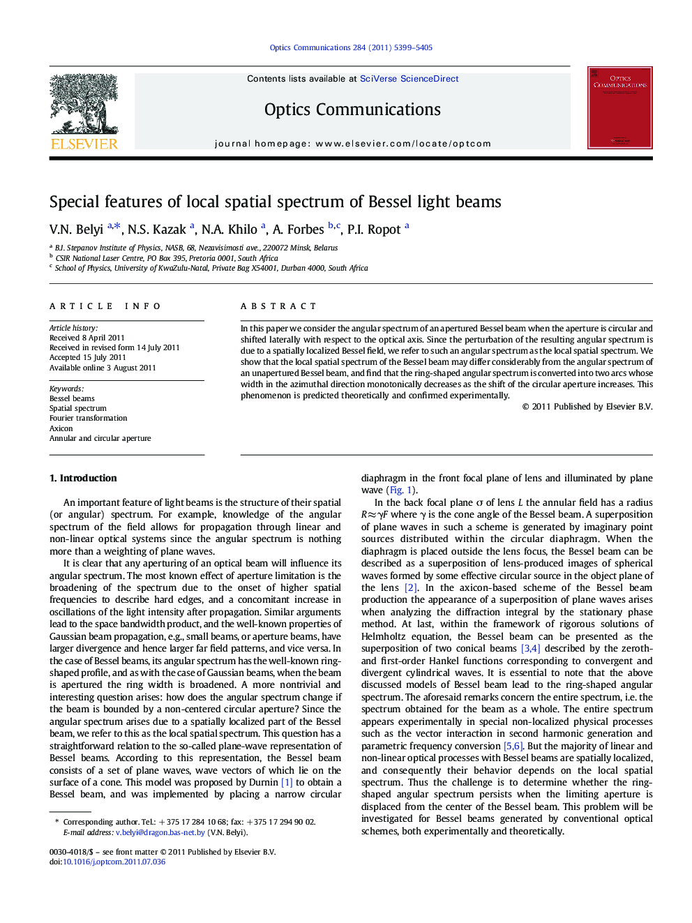 Special features of local spatial spectrum of Bessel light beams