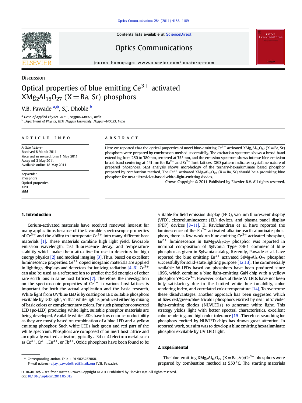 Optical properties of blue emitting Ce3+ activated XMg2Al16O27 (X = Ba, Sr) phosphors