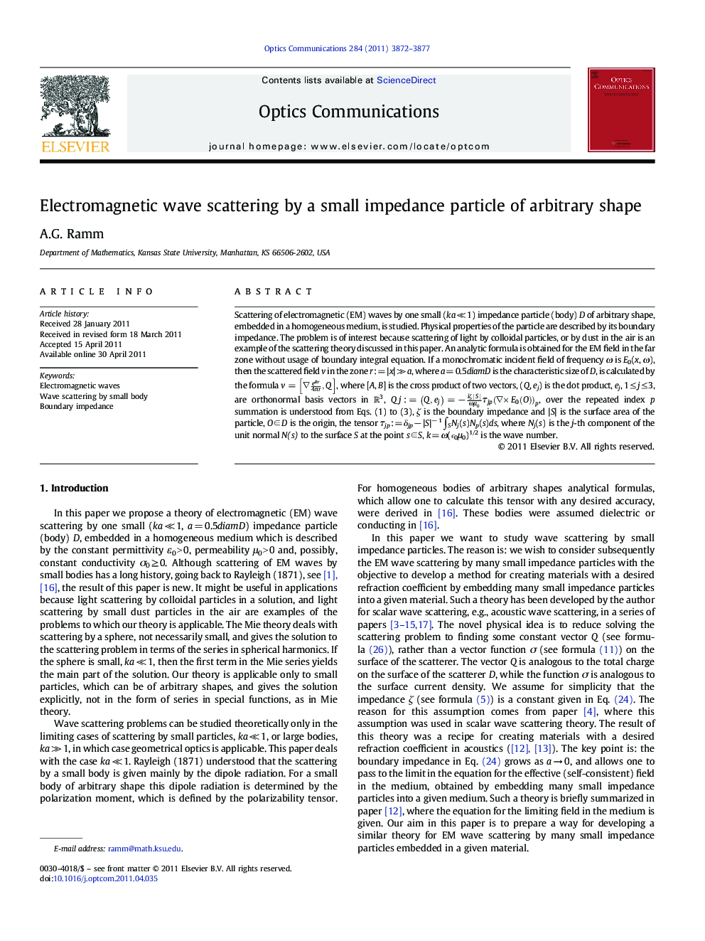 Electromagnetic wave scattering by a small impedance particle of arbitrary shape