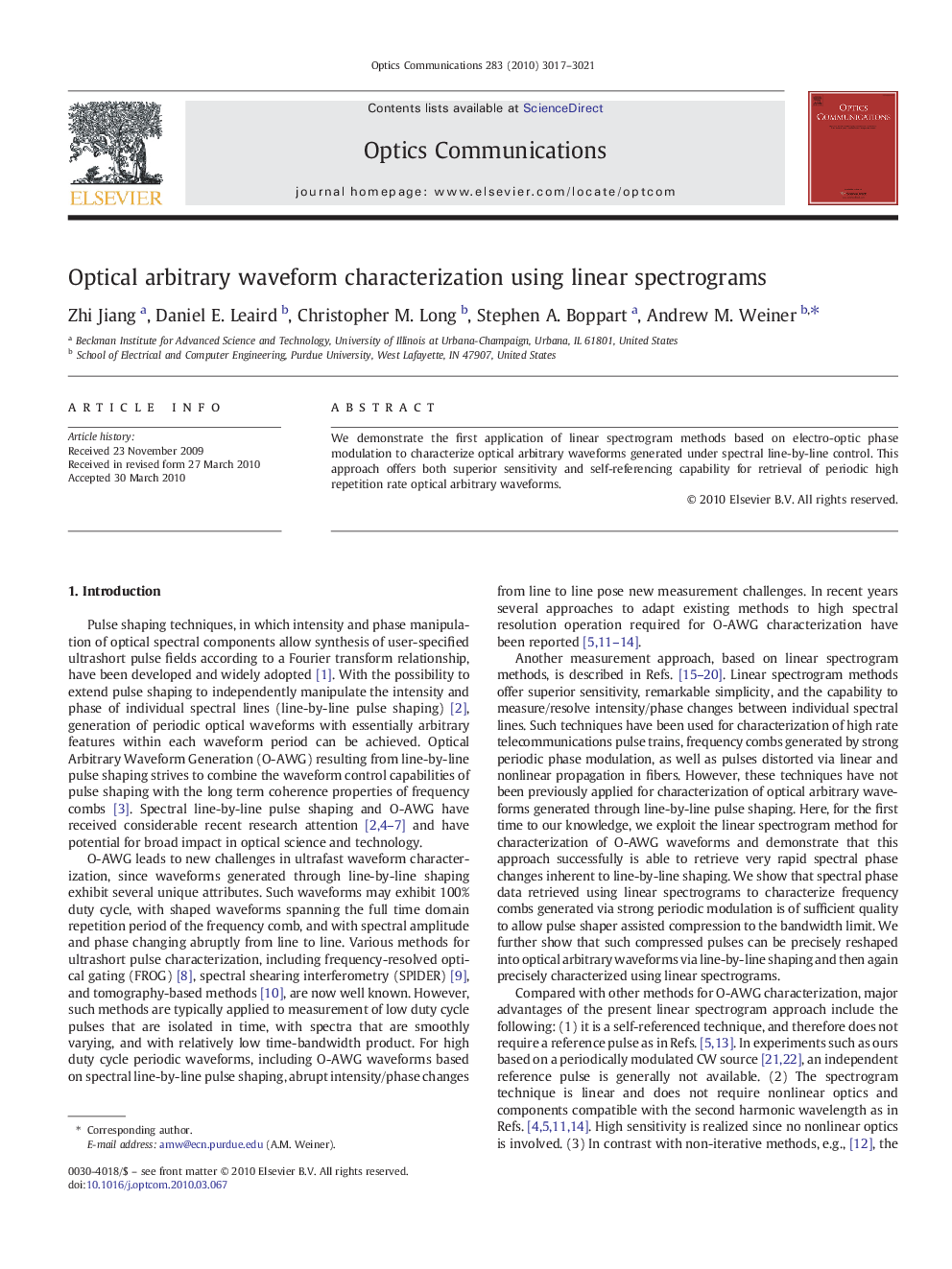 Optical arbitrary waveform characterization using linear spectrograms