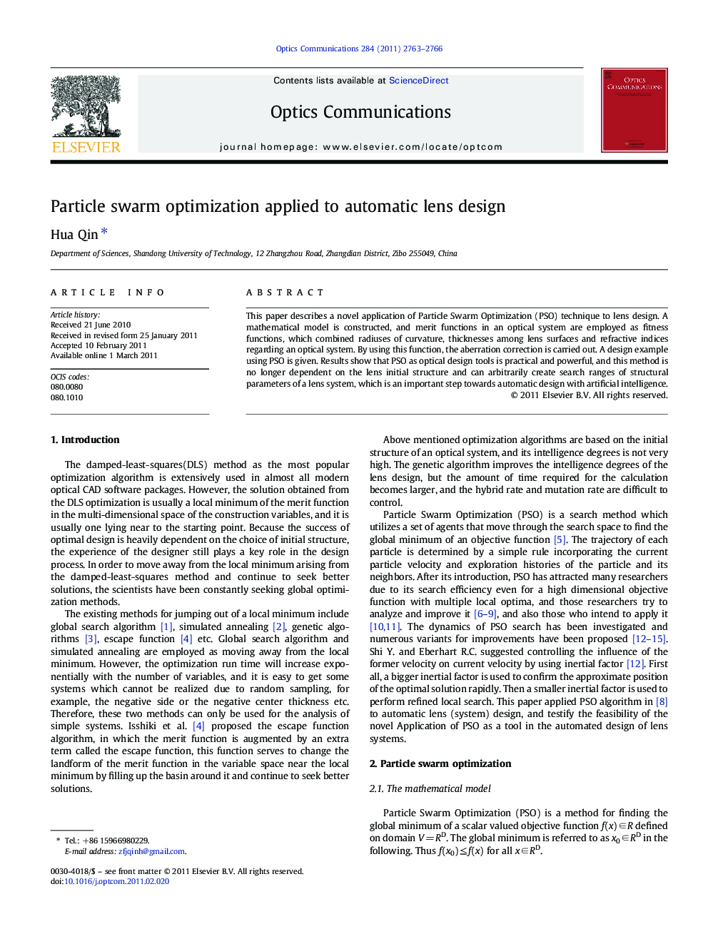Particle swarm optimization applied to automatic lens design