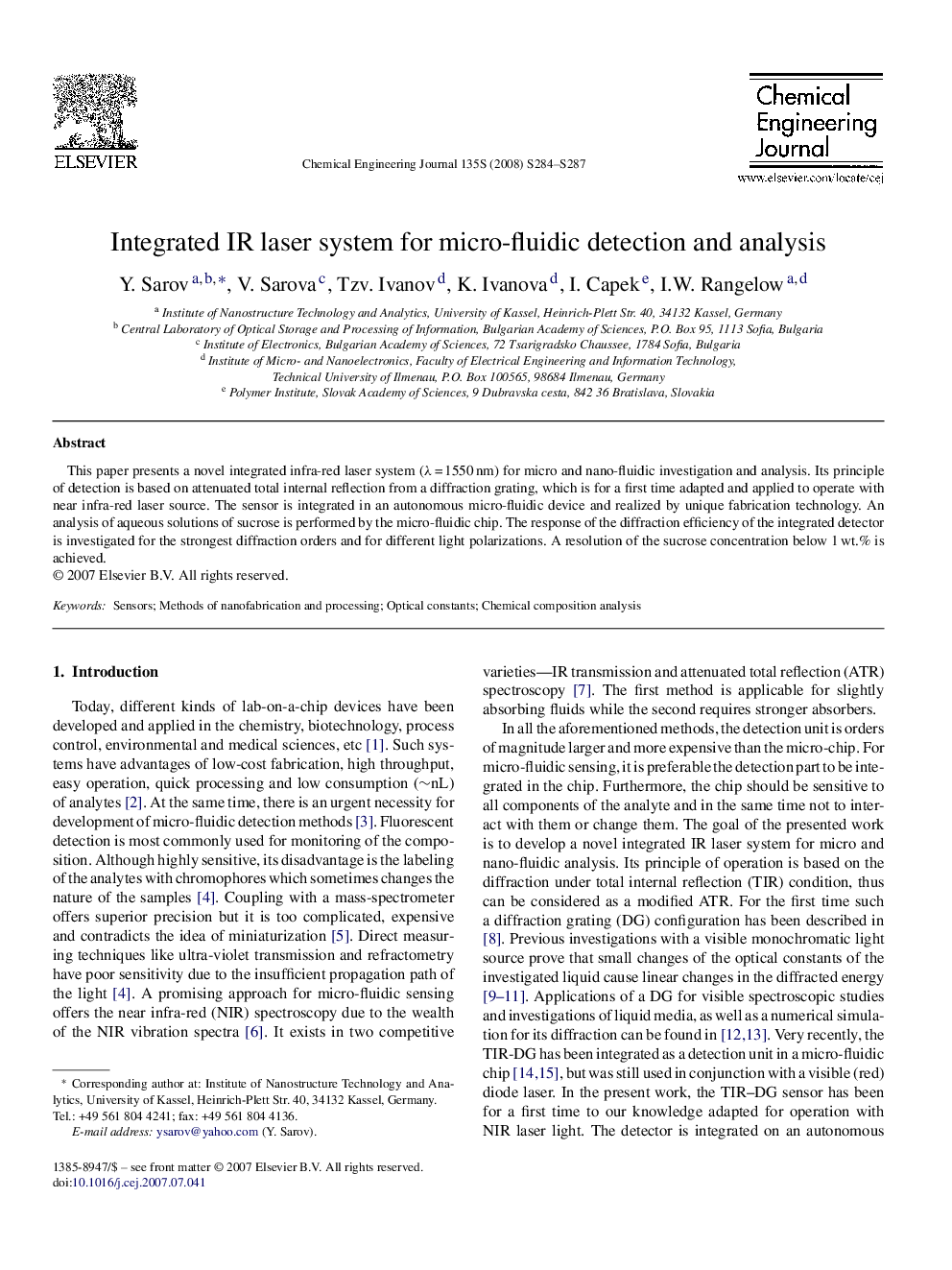 عکس صفحه اول مقاله: Integrated IR laser system for micro-fluidic detection and analysis Integrated IR laser system for micro-fluidic detection and analysis