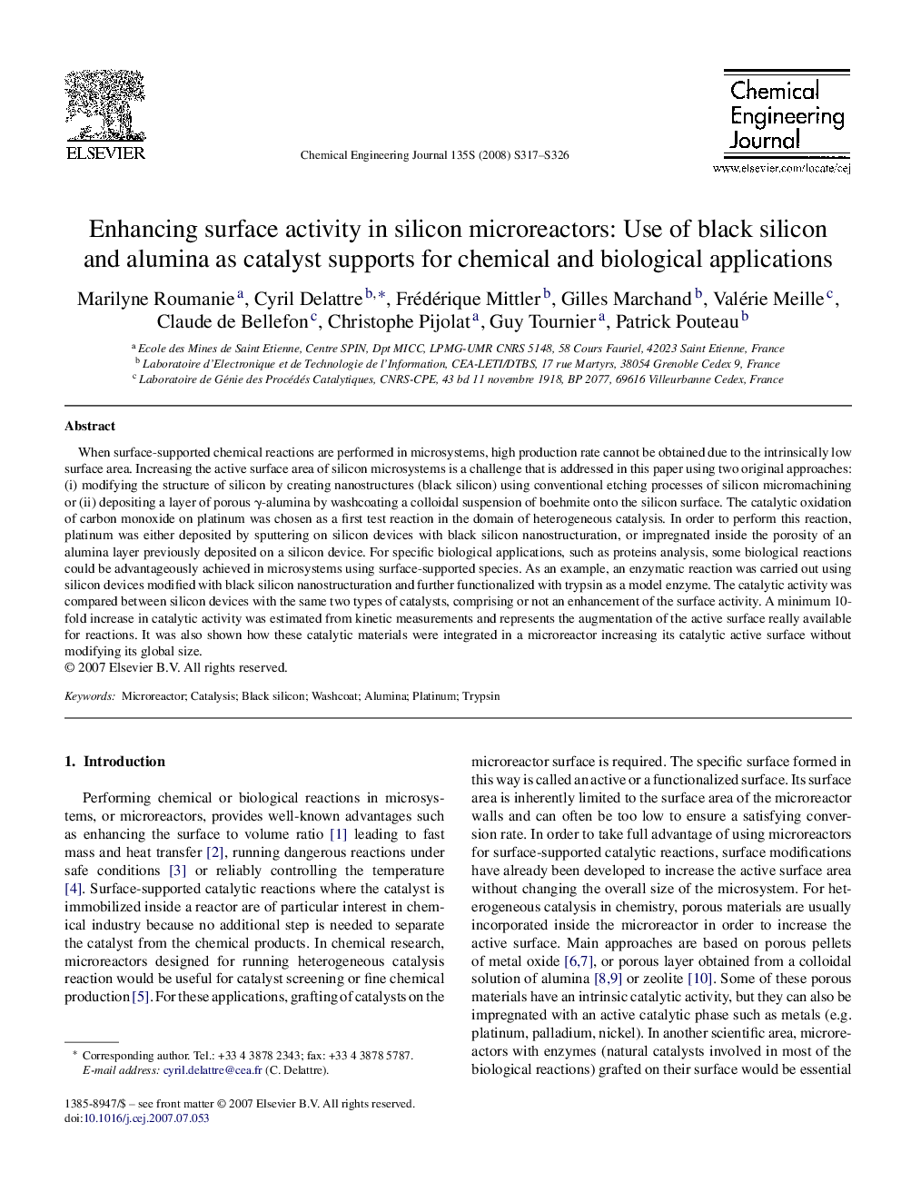 Enhancing surface activity in silicon microreactors: Use of black silicon and alumina as catalyst supports for chemical and biological applications