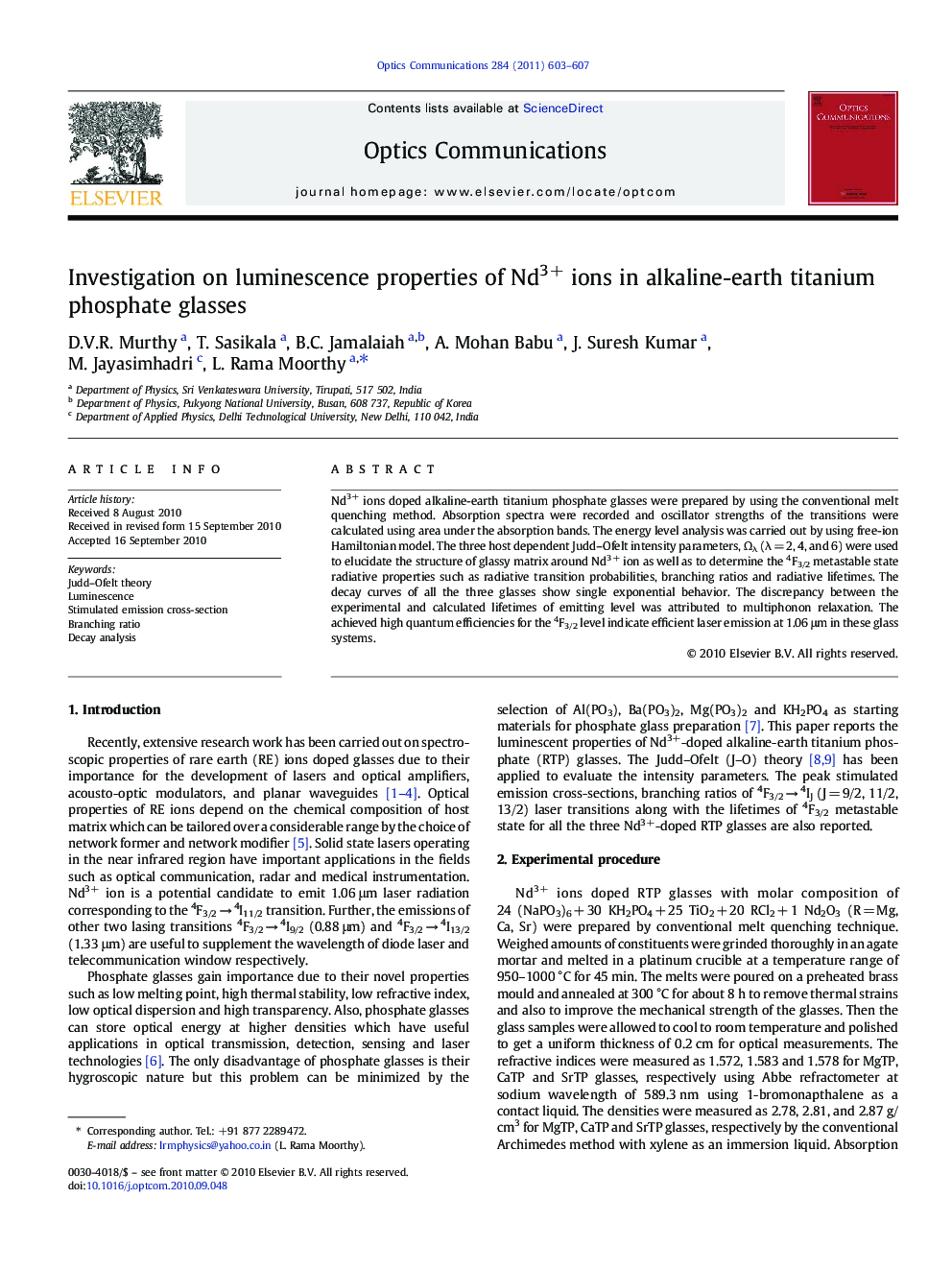 Investigation on luminescence properties of Nd3+ ions in alkaline-earth titanium phosphate glasses