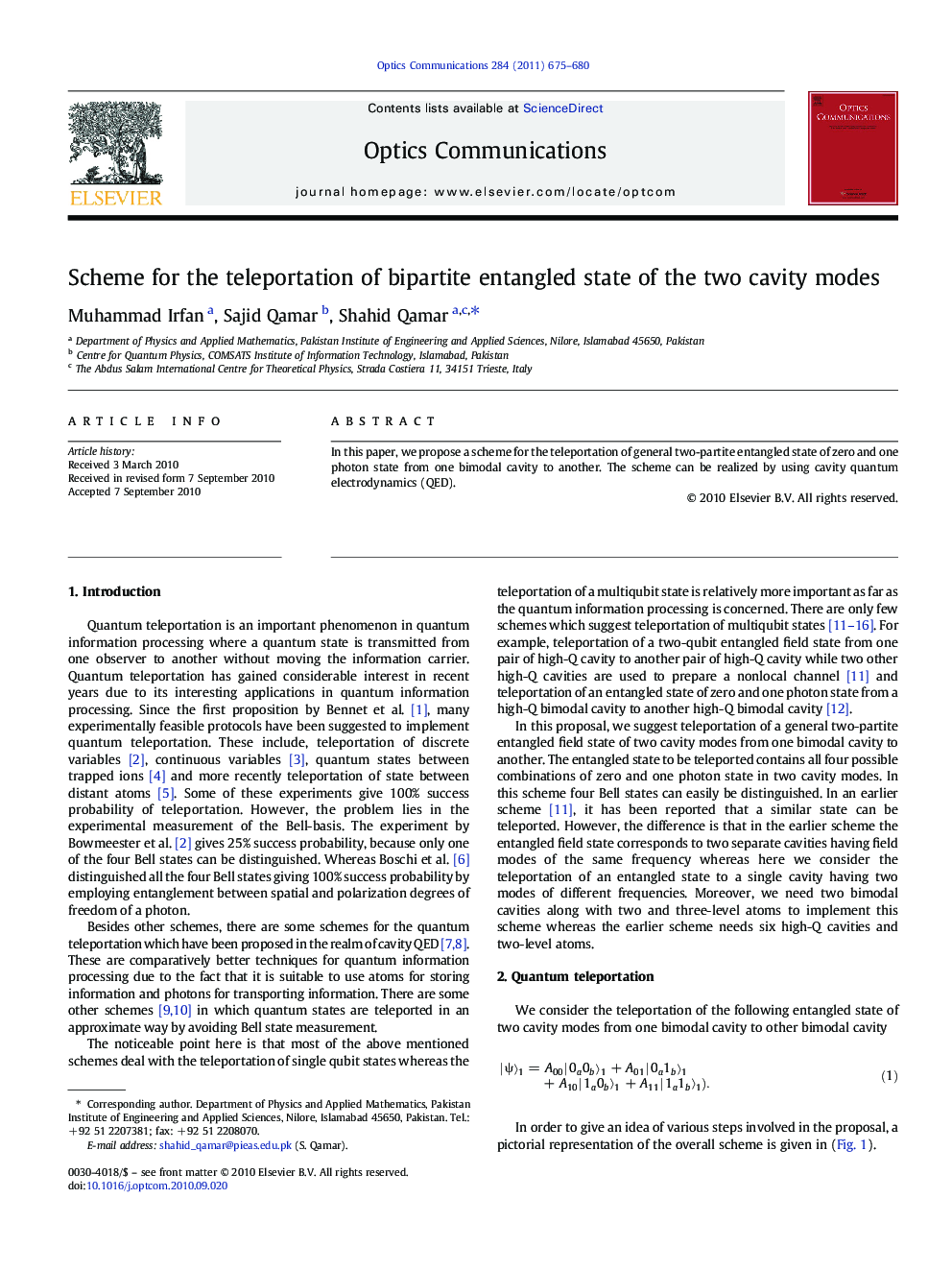 Scheme for the teleportation of bipartite entangled state of the two cavity modes