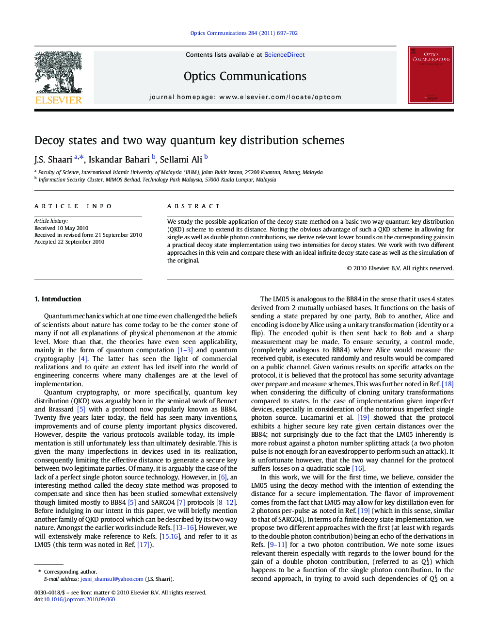 Decoy states and two way quantum key distribution schemes