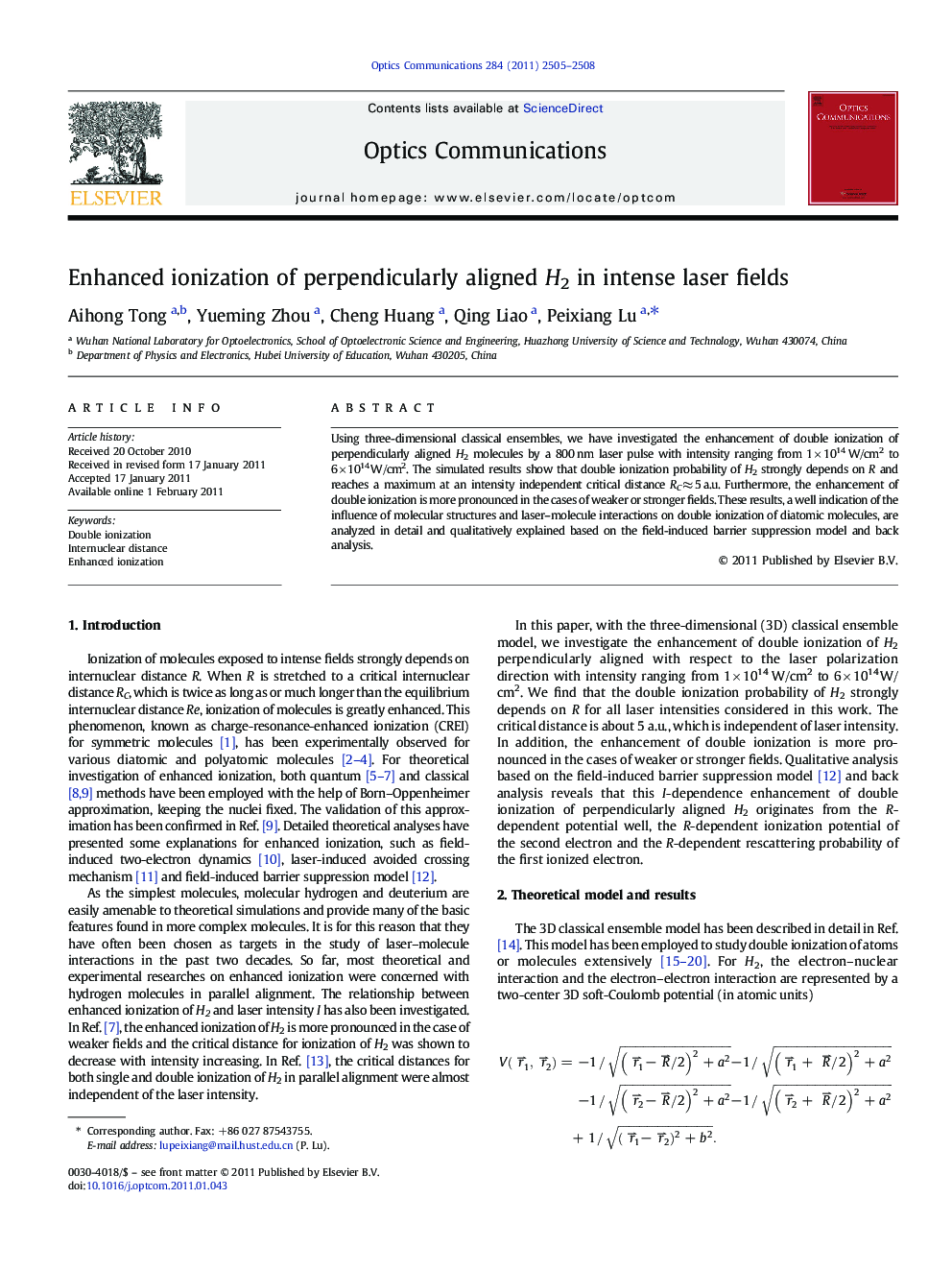 Enhanced ionization of perpendicularly aligned H2 in intense laser fields