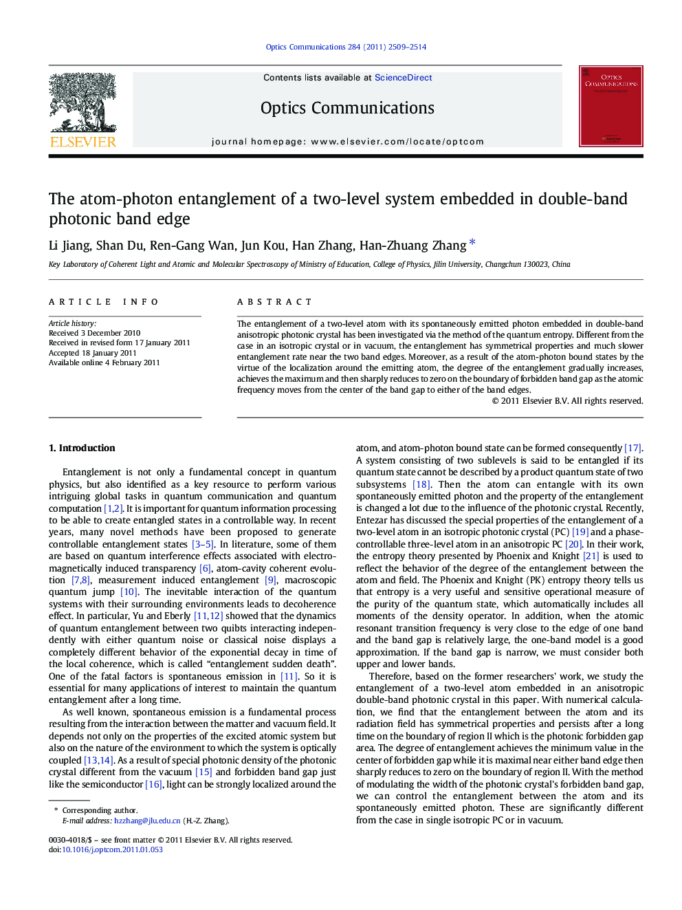 The atom-photon entanglement of a two-level system embedded in double-band photonic band edge