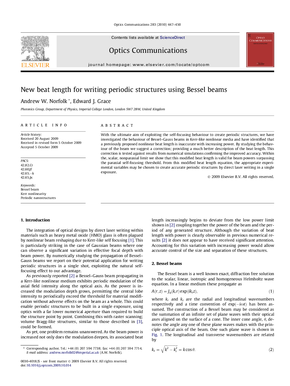 New beat length for writing periodic structures using Bessel beams