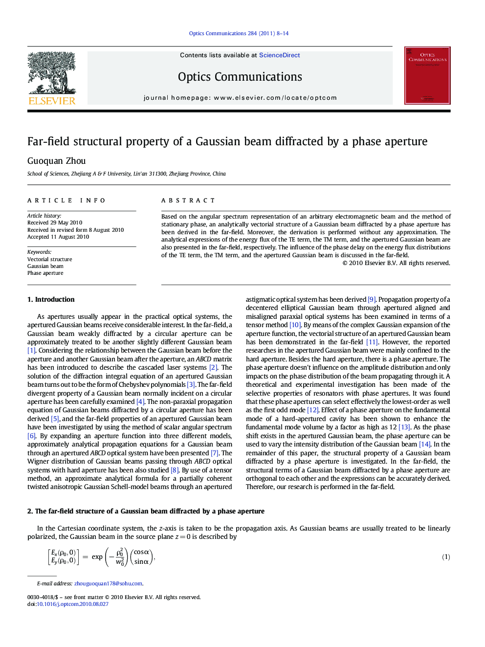 Far-field structural property of a Gaussian beam diffracted by a phase aperture