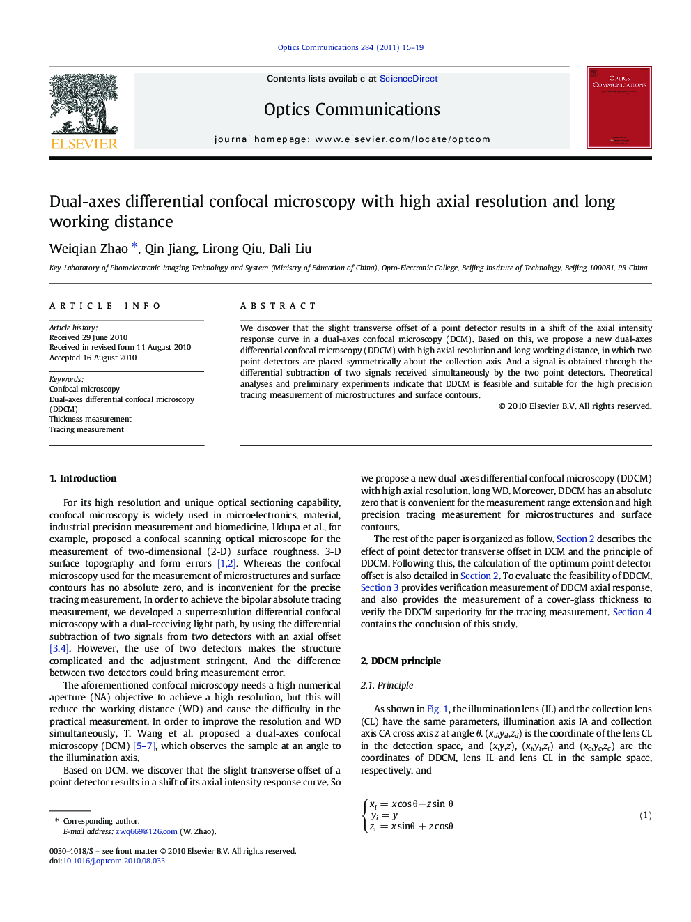 Dual-axes differential confocal microscopy with high axial resolution and long working distance