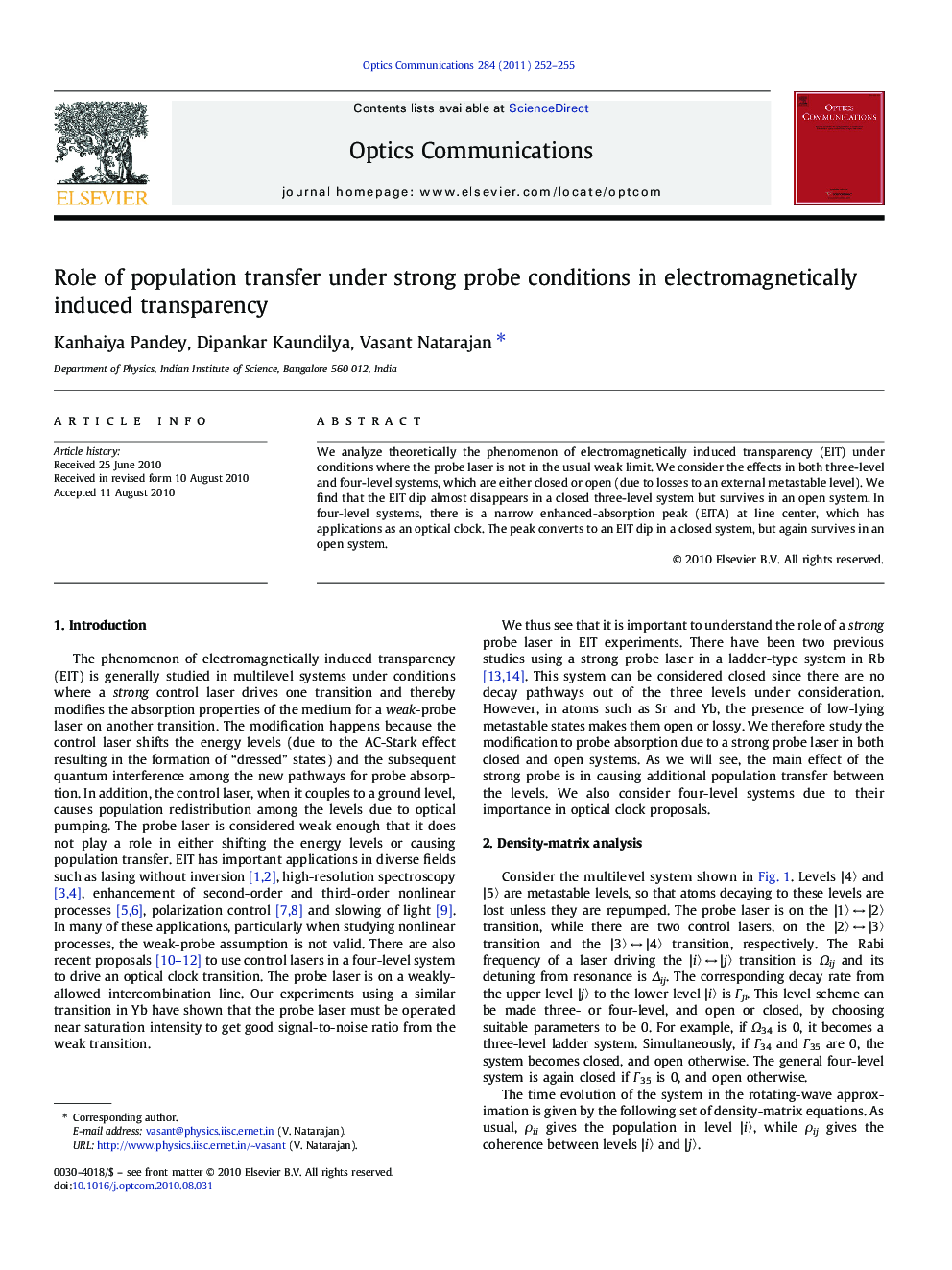 Role of population transfer under strong probe conditions in electromagnetically induced transparency