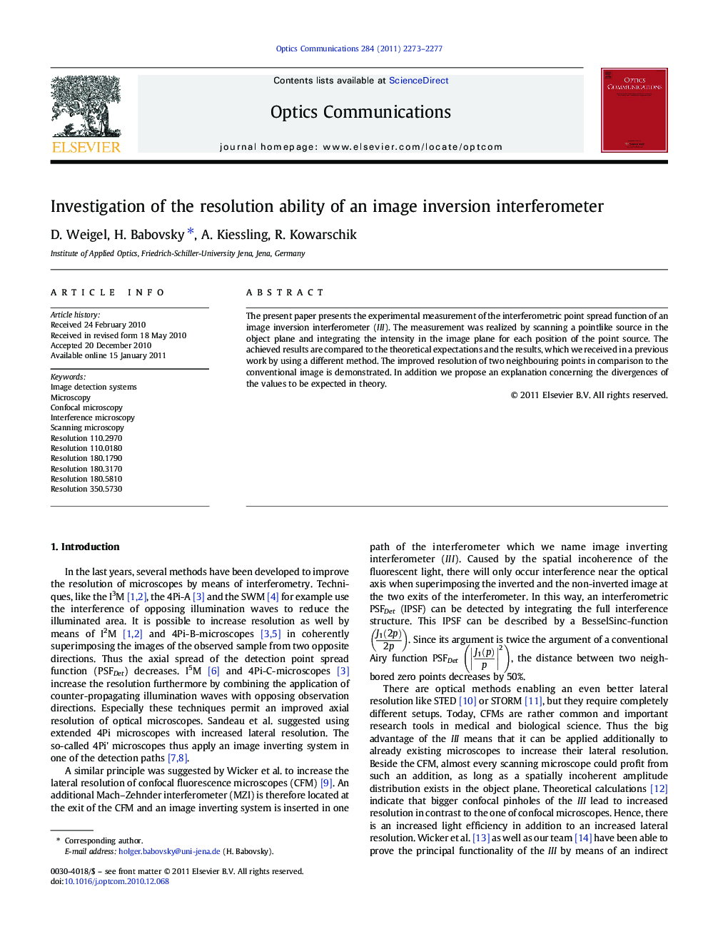 Investigation of the resolution ability of an image inversion interferometer