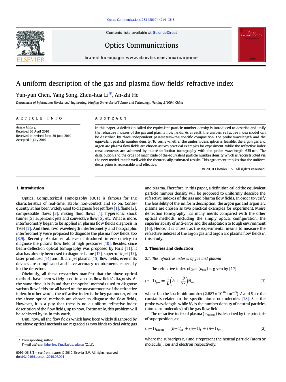 A uniform description of the gas and plasma flow fields' refractive index