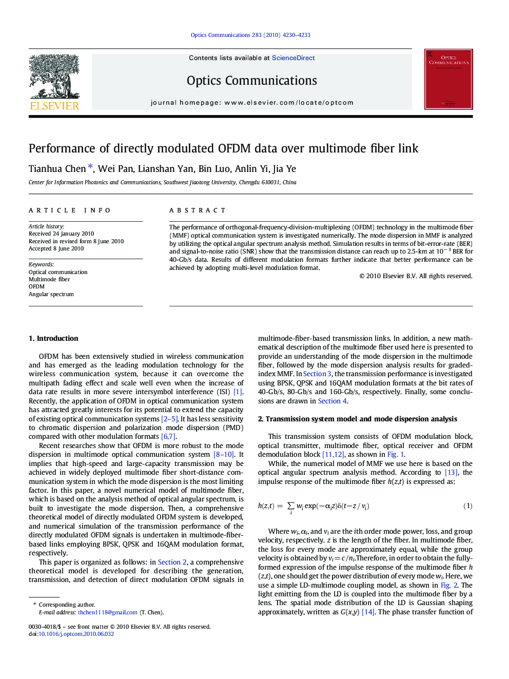 Performance of directly modulated OFDM data over multimode fiber link