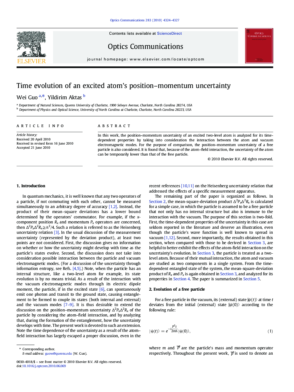 Time evolution of an excited atom's position-momentum uncertainty