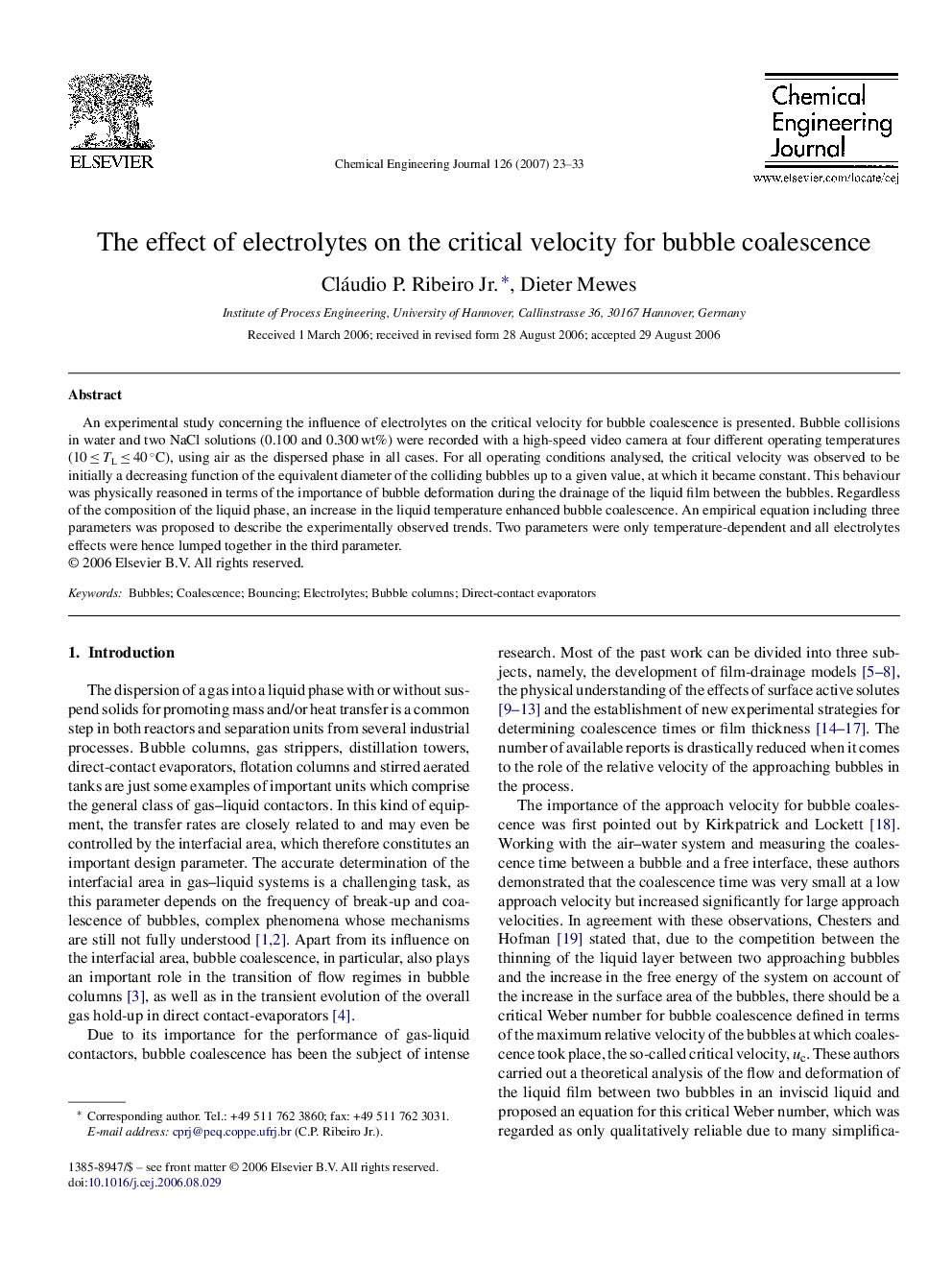 The effect of electrolytes on the critical velocity for bubble coalescence