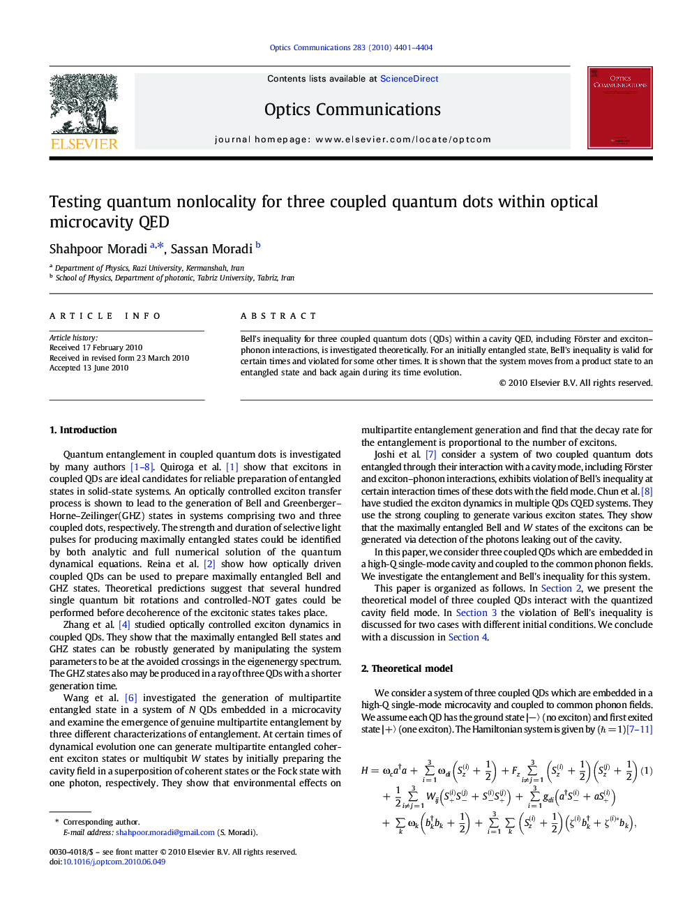 Testing quantum nonlocality for three coupled quantum dots within optical microcavity QED