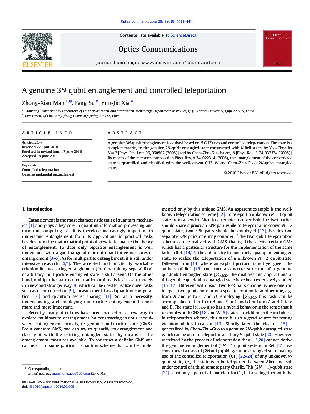A genuine 3N-qubit entanglement and controlled teleportation