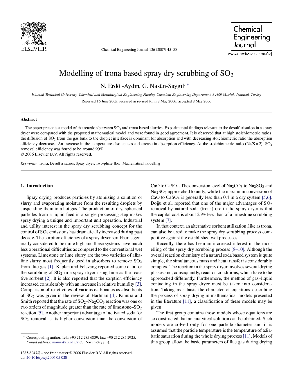 Modelling of trona based spray dry scrubbing of SO2