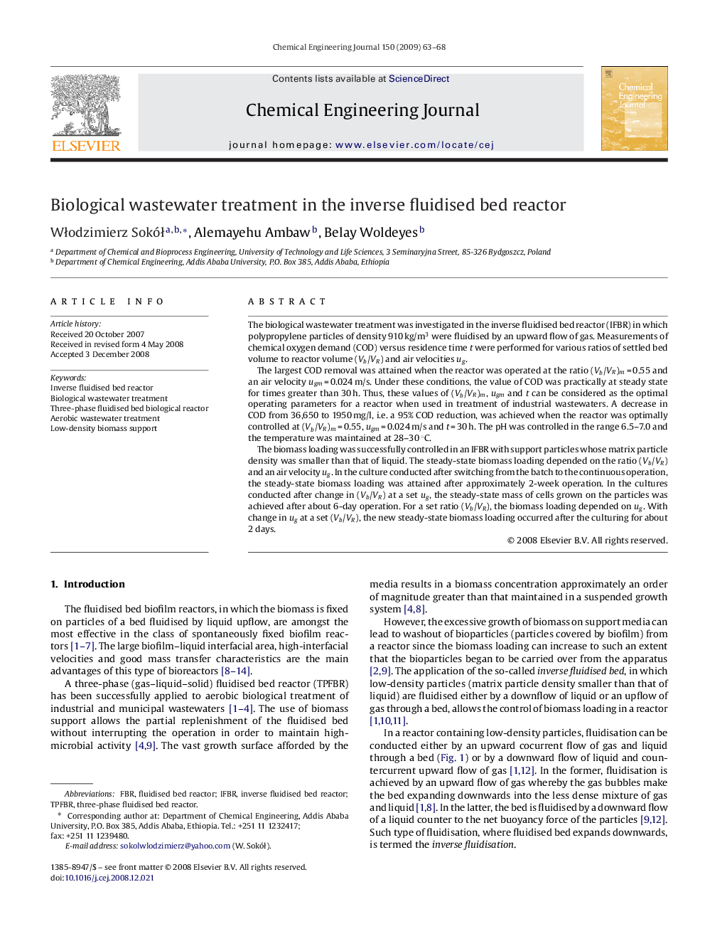 عکس صفحه اول مقاله: Biological wastewater treatment in the inverse fluidised bed reactor Biological wastewater treatment in the inverse fluidised bed reactor