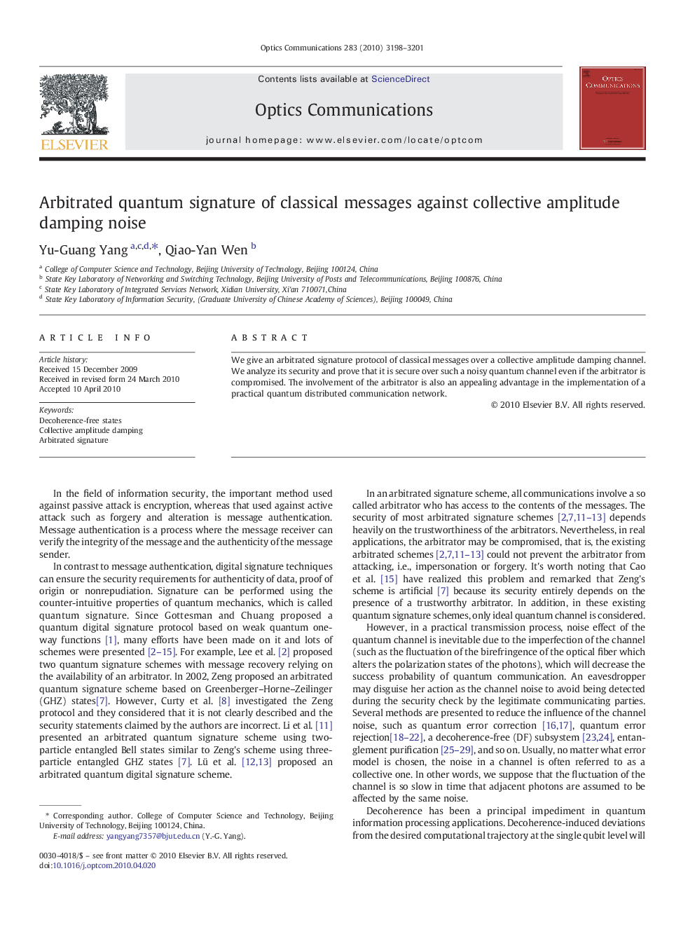 Arbitrated quantum signature of classical messages against collective amplitude damping noise
