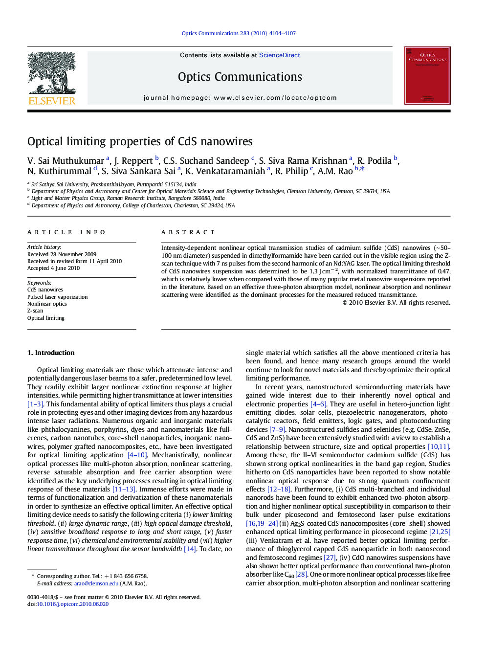 Optical limiting properties of CdS nanowires