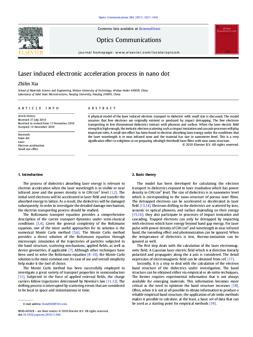 Laser induced electronic acceleration process in nano dot