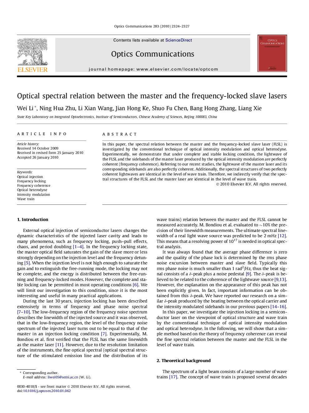 Optical spectral relation between the master and the frequency-locked slave lasers