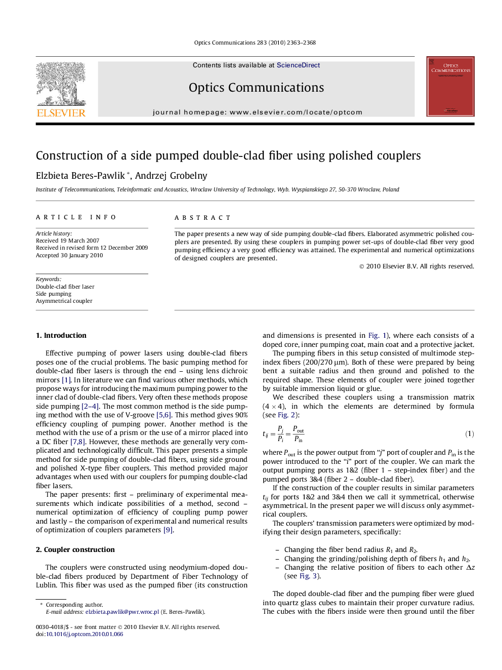 Construction of a side pumped double-clad fiber using polished couplers