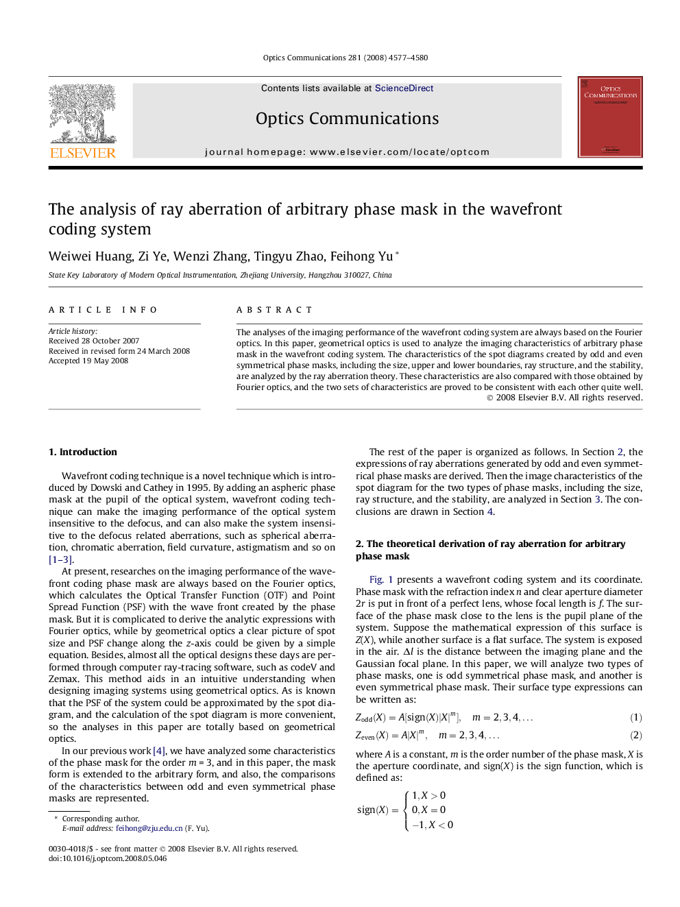 عکس صفحه اول مقاله: The analysis of ray aberration of arbitrary phase mask in the wavefront coding system The analysis of ray aberration of arbitrary phase mask in the wavefront coding system